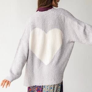 Natural Life Calla Jacquard Heart Grey Boucle Sweater Cardigan NWT